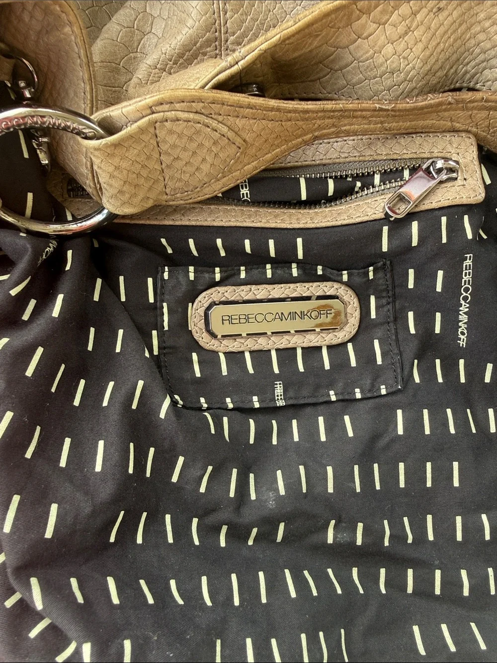 Rebecca Minkoff Taupe Snake-Embossed Hobo Bag
